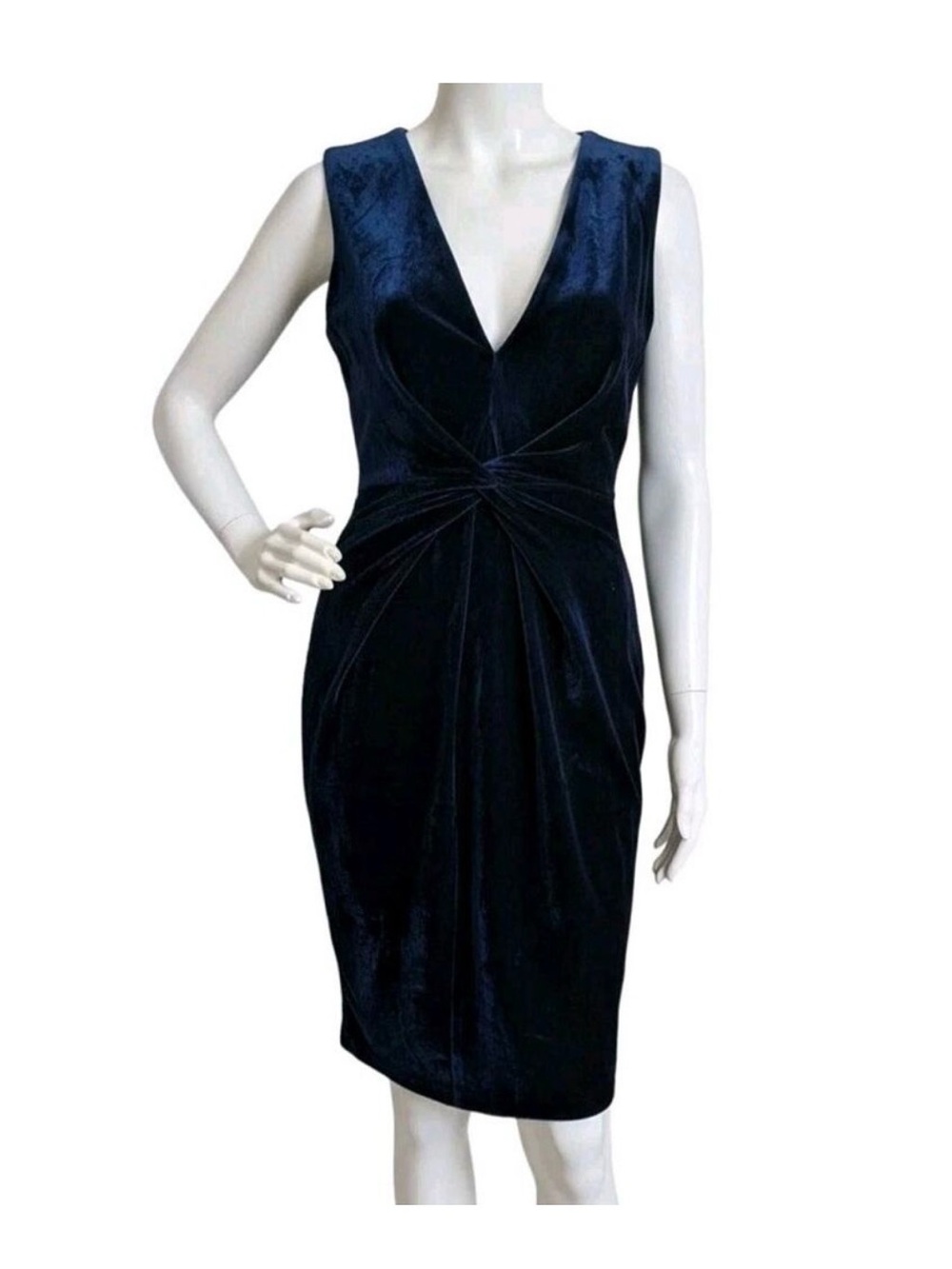 Reiss Midnight Blue Velvet V-Neck Twist Waist Midi Dress